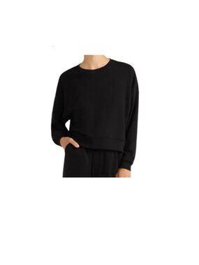 Scoop Black Cropped Crewneck Sweatshirt Minimalist Long Sleeve Pullover